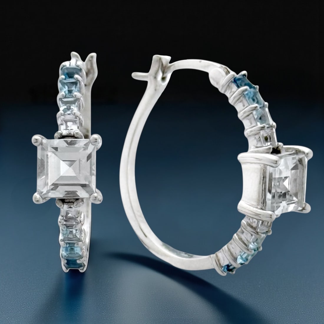 Minimalist Chic Blue Topaz And White Topaz Hoop Earrings (1 of 1)