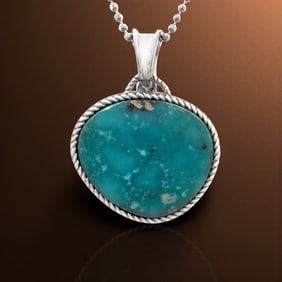 Southwestern Style Turquoise Sterling Silver Pendant with Chain