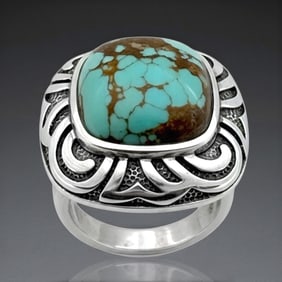 Number 8 Turquoise Southwest Design Sterling Silver Ring SZ 6