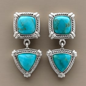 Multi Shape Cable Design Turquoise Dangle Drop Earrings