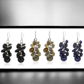 Set of 3 Gemstone Earrings! Black Onyx, Lapis, & Labradorite