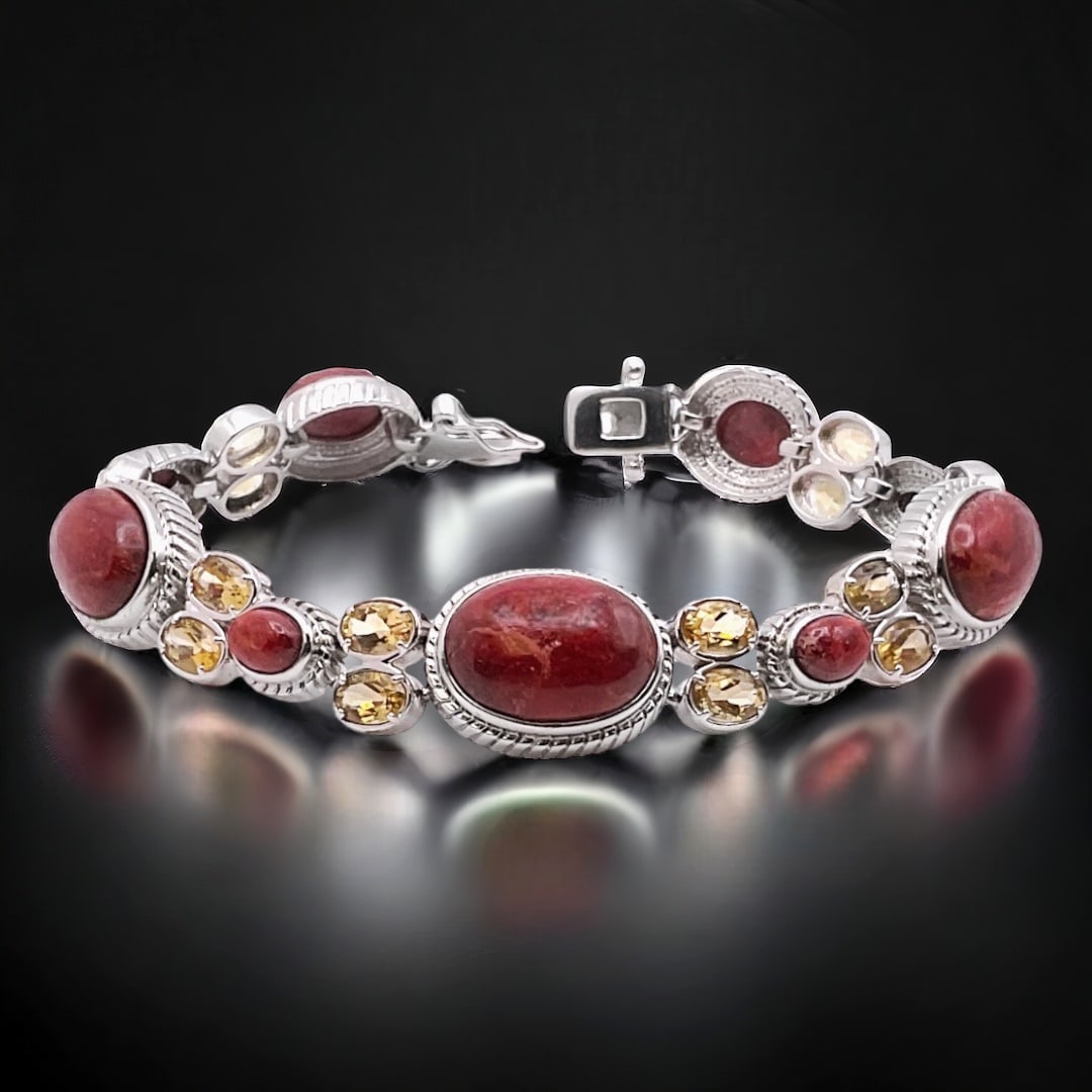 Red Coral Sterling Silver Bracelet with Citrine accents (1 of 1)
