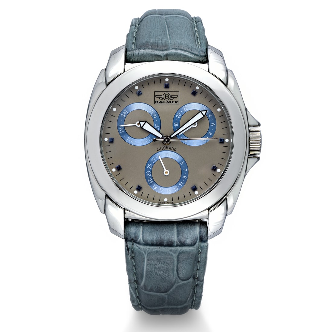 Balmer Vintage Swiss Made Complicated Automatic Watch: Pristine Balmer Swiss-Made Automatic Watch - New Old Stock with Triple ComplicationsWe are proud to showcase a resplendent artifact of timekeeping artistry, the Balmer Swiss-Made Automatic Watch, unto