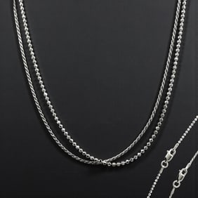 (2) Italian Sterling Silver Diamond Cut Bead and Rope Chain Combo
