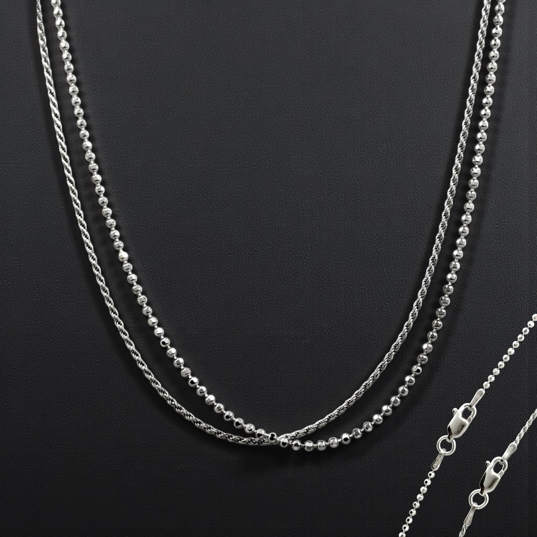 (2) Italian Sterling Silver Diamond Cut Bead and Rope Chain Combo (1 of 2)