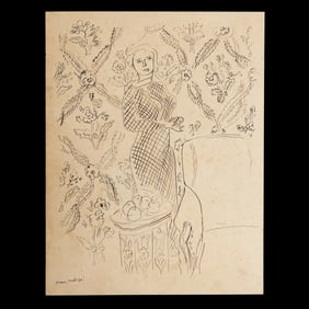 Henri Matisse – Ink Drawing on Paper (Interior with Seated Woman)