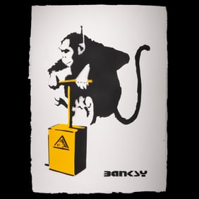 Banksy – “Monkey Detonator” with Yellow Accents – Black & White on Heavy