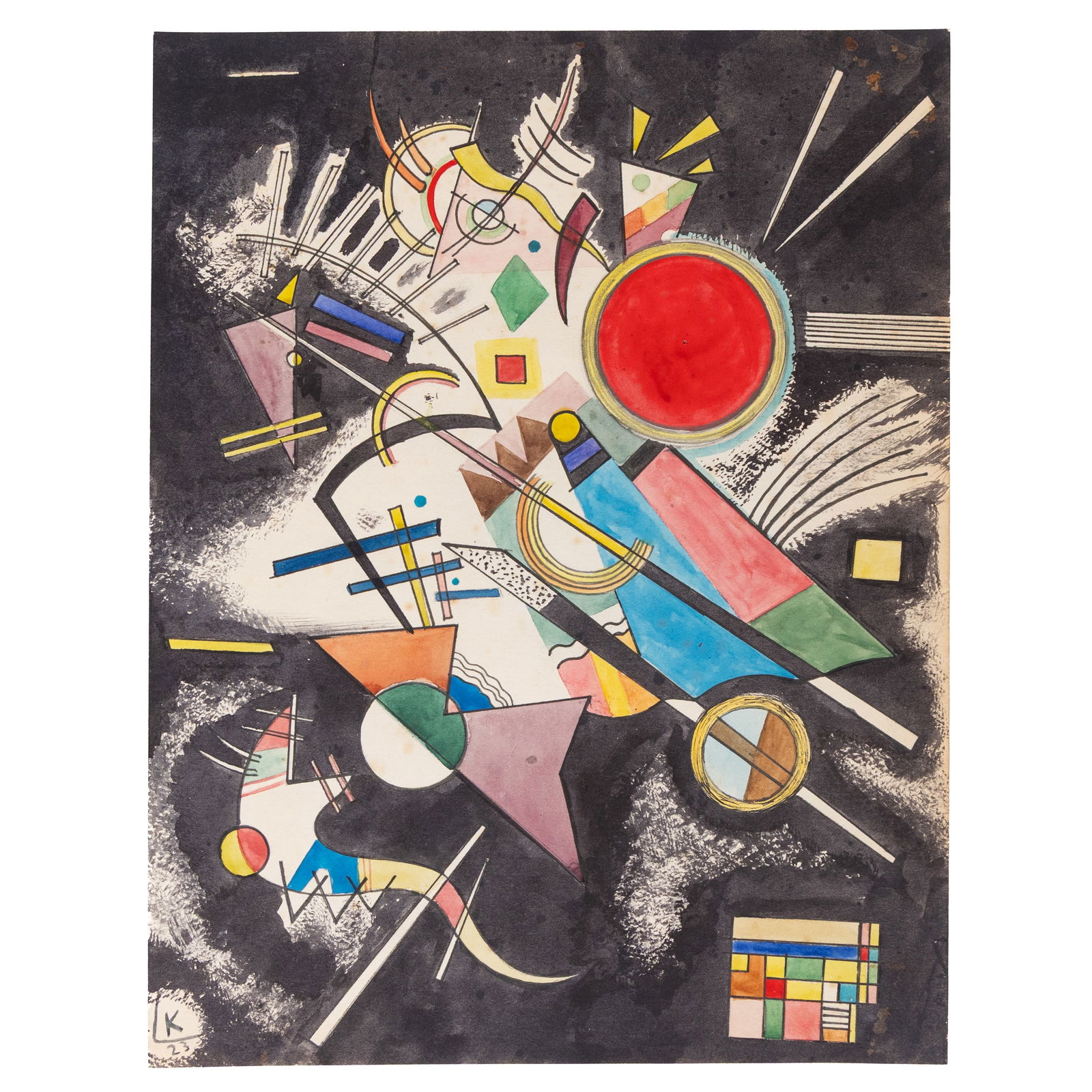 Wassily Kandinsky – Mixed Media on Paper (Abstract Composition with Black Background) (1 of 10)