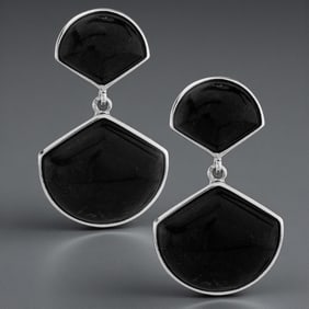 Modern Design Black Onyx Sterling Silver Drop Earrings