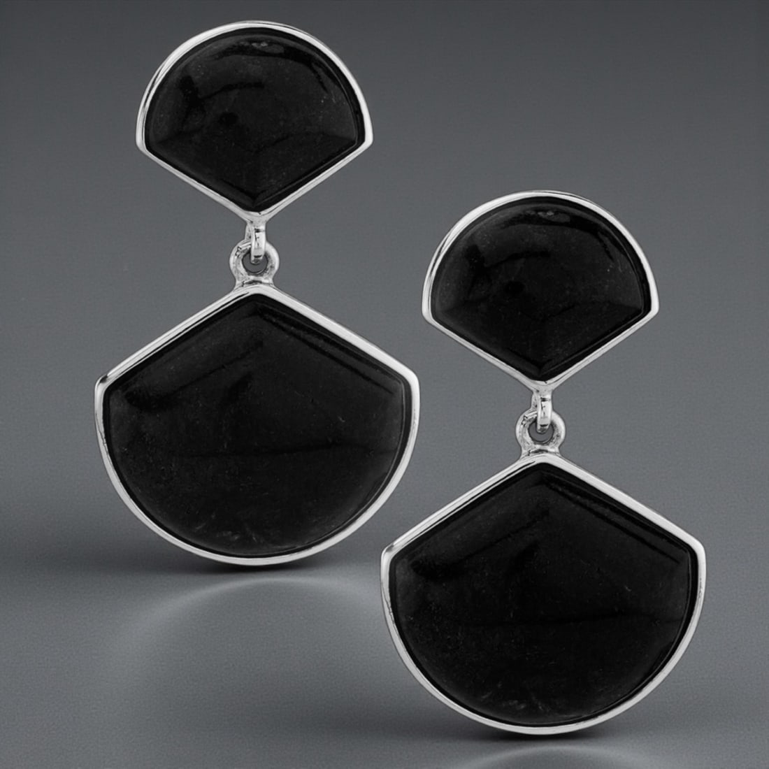 Modern Design Black Onyx Sterling Silver Drop Earrings (1 of 1)