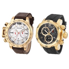 Set of 2 Magnum Men’s Gold-Tone Chronograph Watches
