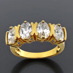 14K Gold over Sterling Silver 4-Stone White CZ Ring - Size 6