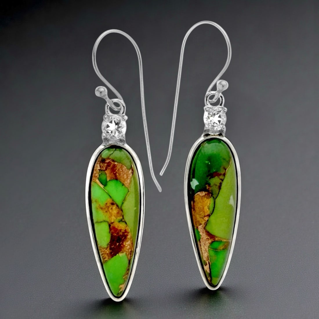 Green Mojave Turquoise&White Topaz Teardrop Dangle Earrings (1 of 1)