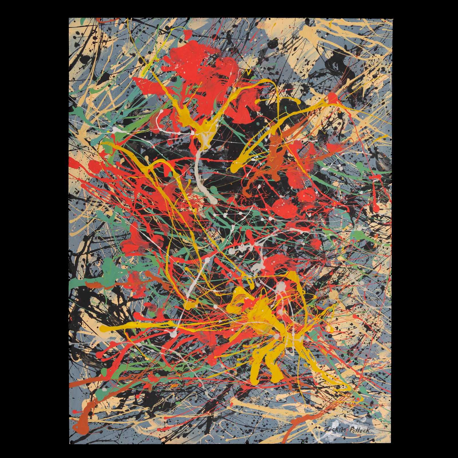 Jackson Pollock – Painting on Paper (Drip and Splatter Composition): Title: Jackson Pollock – Painting on Paper (Drip and Splatter Composition) Dimensions: 12.5 x 9.5 inches Medium: Mixed Media on Paper Frame: Custom-Designed Presentation Frame Provenance: Consigned