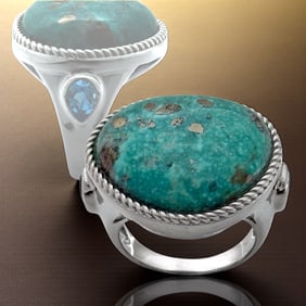 Campo Frio Turquoise & Blue Topaz Sterling Silver Ring - Size 8
