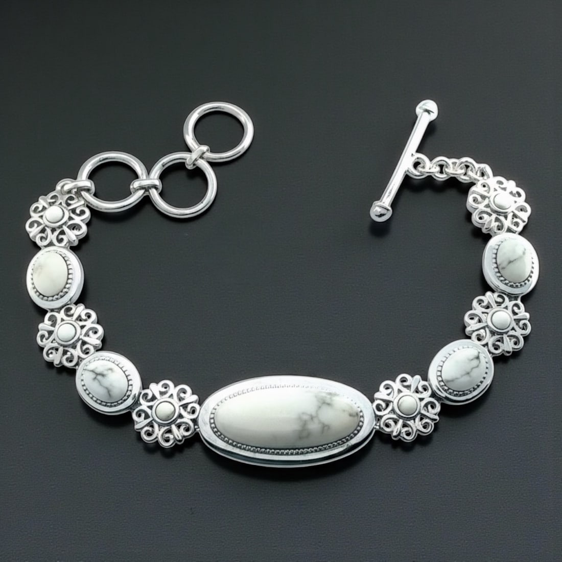 White Buffalo Bracelet with Toggle clasp in Sterling Silver (1 of 1)