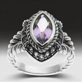 Marquise Shape Amethyst Twisted Rope Design Ring (SZ 7.25)