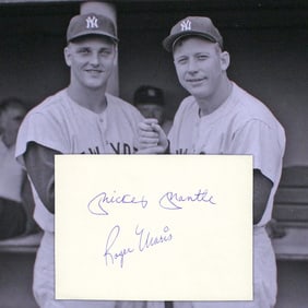Mickey Mantle & Roger Maris Dual-Signed Document Cut, Forensically Authenticated