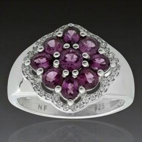 Sterling Silver Rhodolite Garnet Cluster Ring (SZ 8)