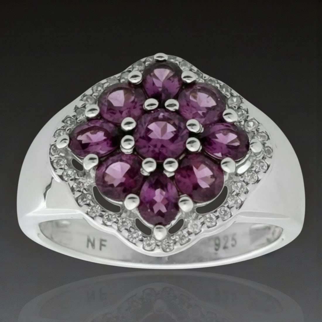 Sterling Silver Rhodolite Garnet Cluster Ring (SZ 8) (1 of 1)
