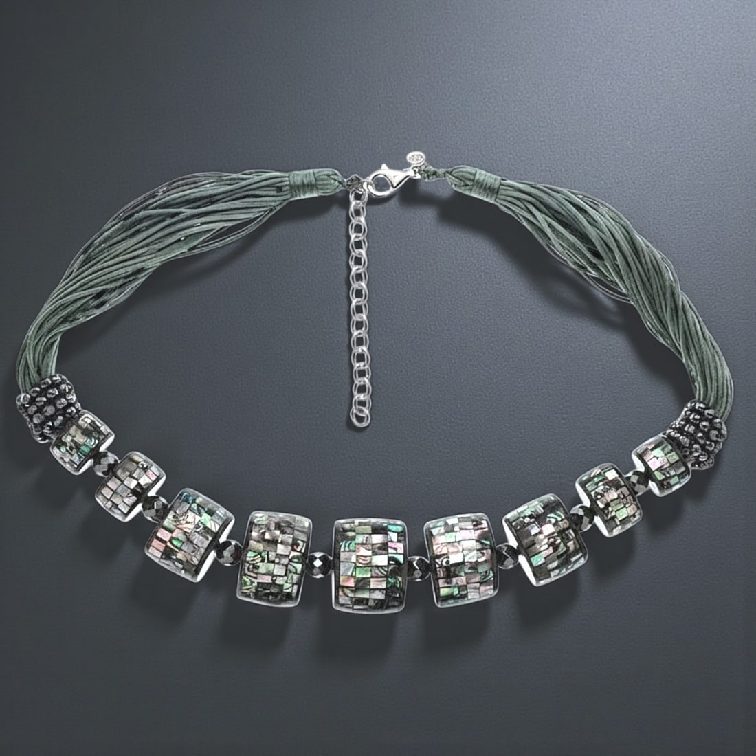 Graduated Mosaic Abalone Shell Sterling Silver Multi Cord Necklace (1 of 2)