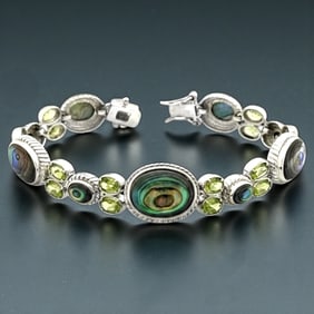 Abalone Sterling Silver 7.75" Bracelet with Peridot accents
