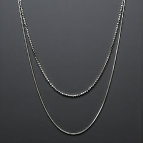 Set of 2 Sterling Silver Chains: Diamond Cut Bead Chain & Box Chain