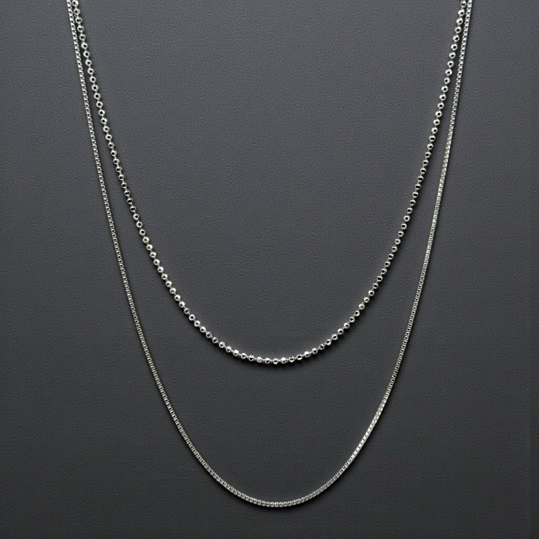 Set of 2 Sterling Silver Chains: Diamond Cut Bead Chain & Box Chain (1 of 3)