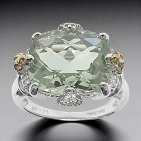 14K Gold & Sterling Silver Ring with exquisite Green Amethyst - Size 7