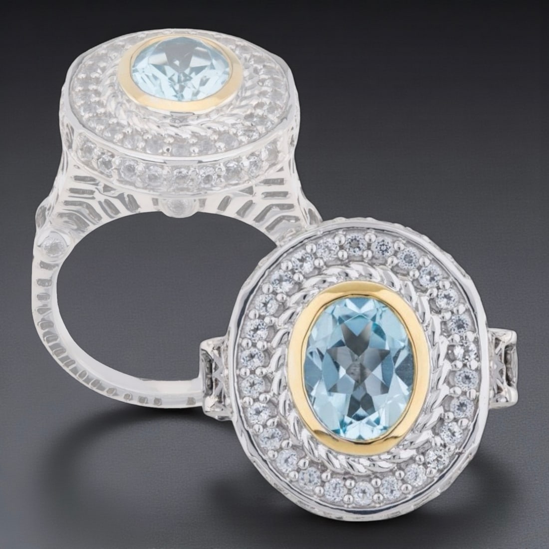 Blue Topaz Sterling Silver Ring with White Topaz gems - Size 7 (1 of 1)