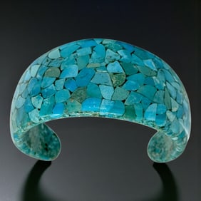 Turquoise Chip Inlay Cuff Bangle Bracelet