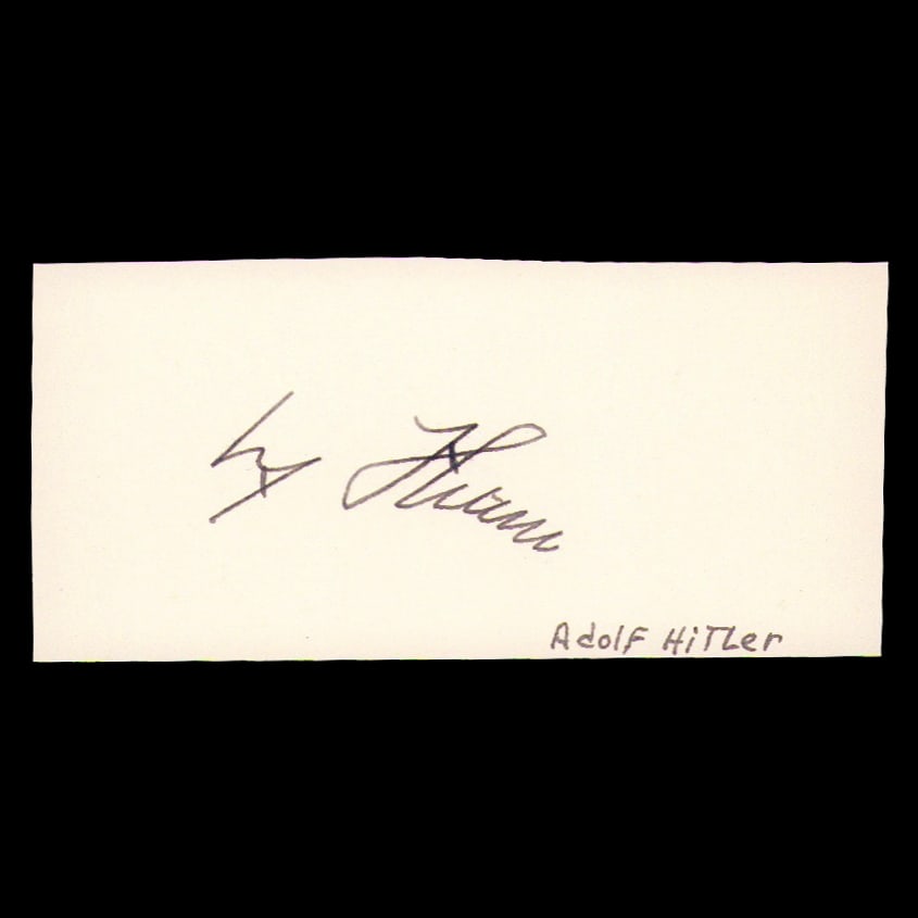Adolf Hitler Document Cut Signature, Forensically Authenticated: Forensically Authenticated Adolf Hitler — Document Cut Signature Medium: Historic paper Dimensions: 2 x 4 in. Signature: Signed in black ink, “Adolf Hitler” Authentication: Fore