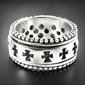 Spritual Sterling Silver Cross Ring - Size 10