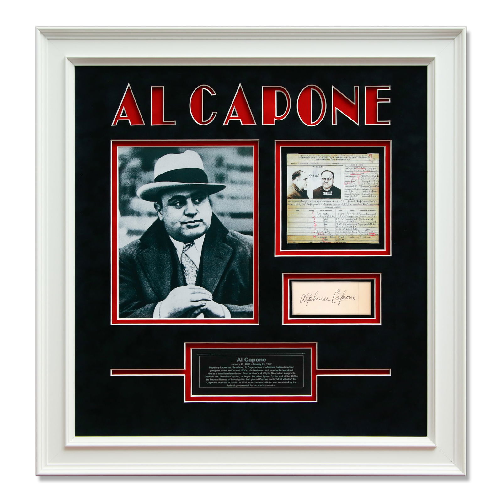 Alphonse “Al” Capone Document Cut Signature, Forensically Authenticated (1 of 4)