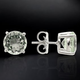 8mm Green Amethyst Sterling Silver Earrings with 100 Facets!