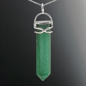 Green Adventurine Hexagon Pendant 18" Sterling Silver Chain