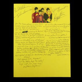 The Beatles Signed & Handwritten Lyrics to "Yellow Submarine"