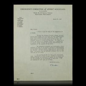Albert Einstein Signed ECOAS Letter – Dated March 27, 1947, Forensically Authenticated