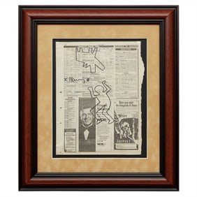 Keith Haring Newspaper Art "Upside Down Barking Dog and Man with Arms Raised” September 23,