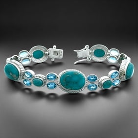 Campo Frio Turquoise & Swiss Blue Topaz Silver Bracelet - 7.75"