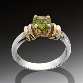 14K Gold & Sterling Silver Peridot Ring - Size 7