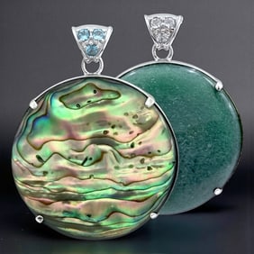 Iridescent Reversible Abalone & Adventurine Circular Pendant