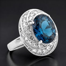 5.85 cttw London Blue Topaz Silver Ring & White Topaz