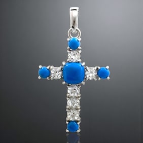 Southwest Cross with Ceruleite and White Topaz Accents