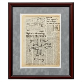 Rare Keith Haring Newspaper Art – Dynamic Dual Figures Artwork