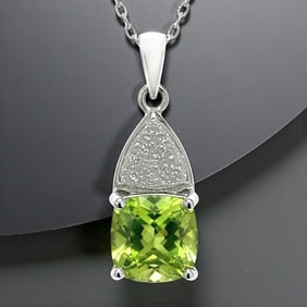 Peridot & White Druzy Sterling Silver Pendant with Chain