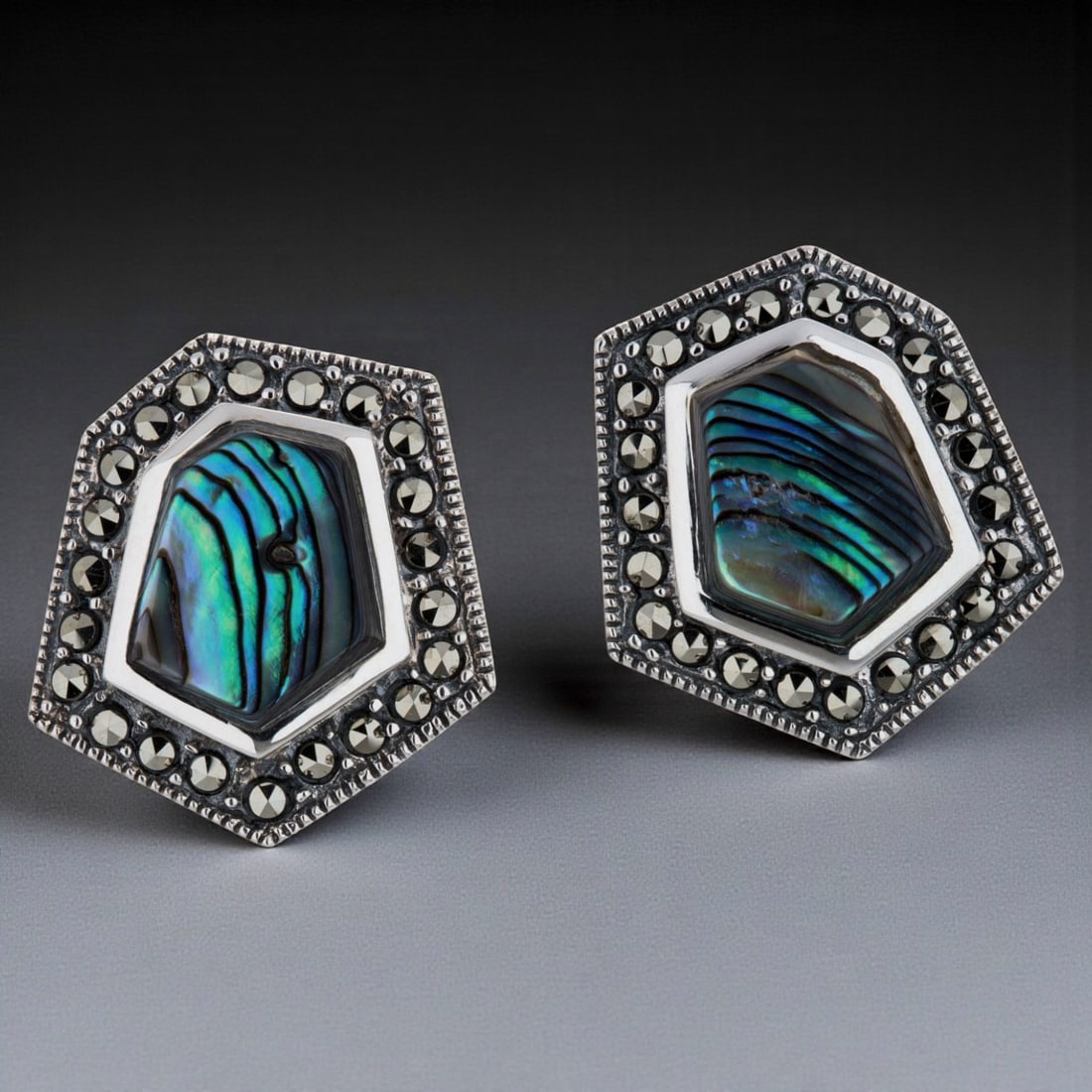 Modern Abalone Sterling Silver Earrings with Marcasite accents (1 of 1)