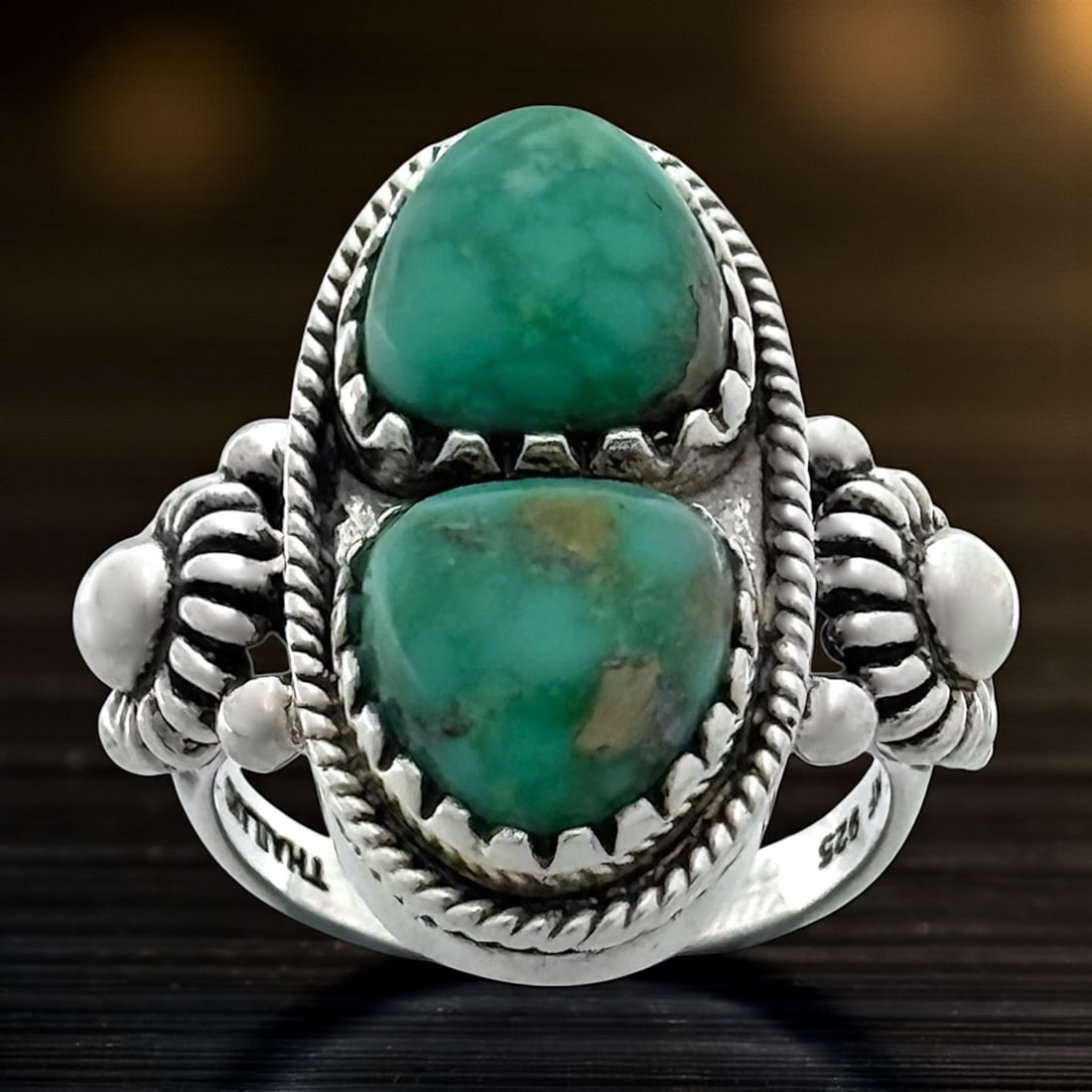 Southwestern Inspired Design Sterling Silver Turquoise Ring SZ 7 (1 of 1)