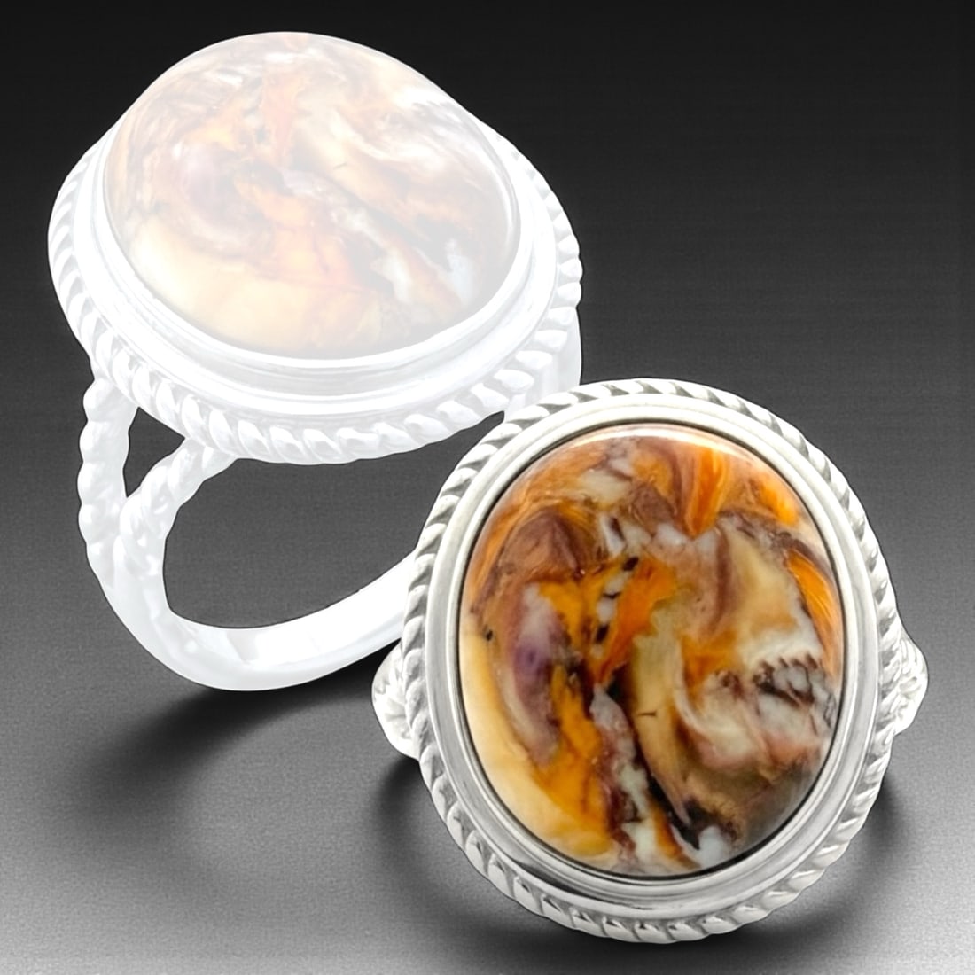 Sterling Silver Cable Design Orange Lion's Paw Ring SZ 9 (1 of 1)