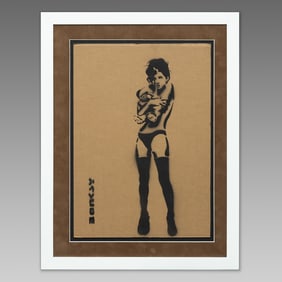 Intriguing "After Banksy" Cardboard Artwork, "Innocence Lost"